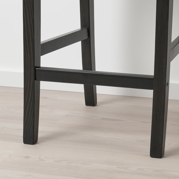 INGOLF Bar stool with backrest, brown-black/Nolhaga grey-beige, 65 cm