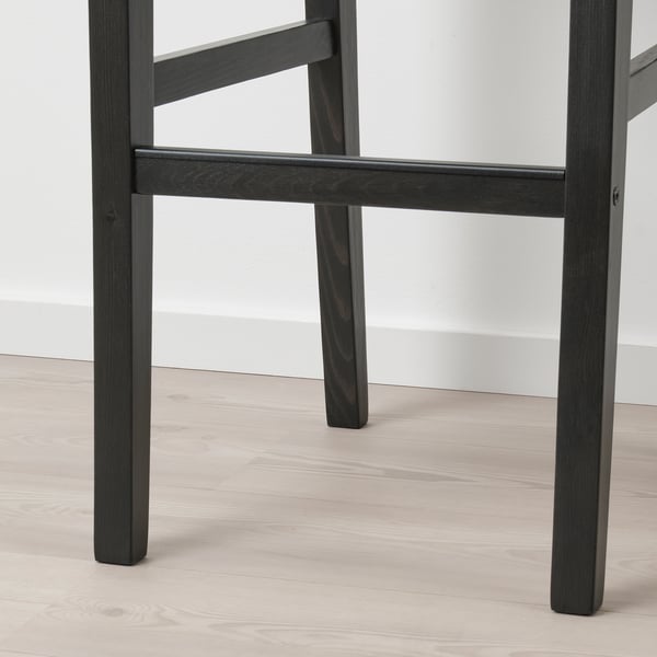 INGOLF Bar stool with backrest, brown-black/Nolhaga grey-beige, 75 cm