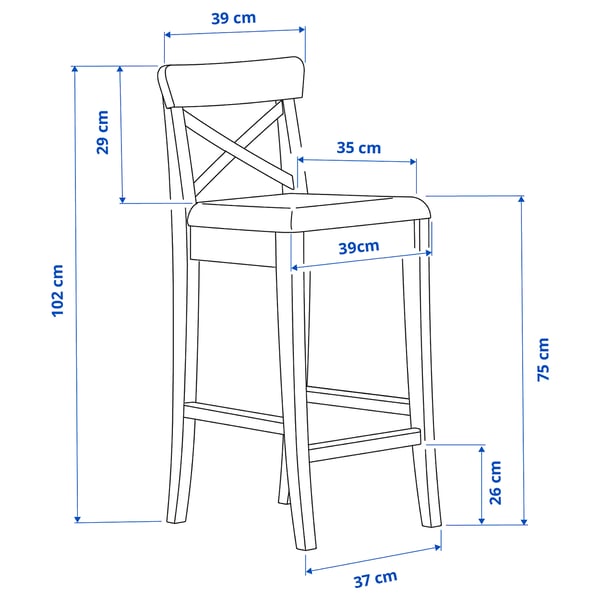 INGOLF Bar stool with backrest, brown-black/Nolhaga grey-beige, 75 cm