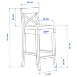 INGOLF Bar stool with backrest, brown-black/Nolhaga grey-beige, 75 cm