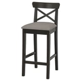 INGOLF Bar stool with backrest, brown-black/Nolhaga grey-beige, 65 cm