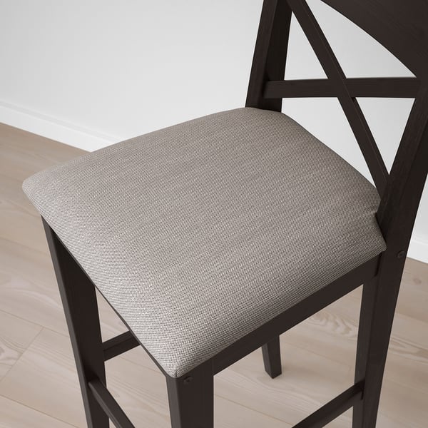 INGOLF Bar stool with backrest, brown-black/Nolhaga grey-beige, 75 cm