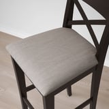 INGOLF Bar stool with backrest, brown-black/Nolhaga grey-beige, 75 cm