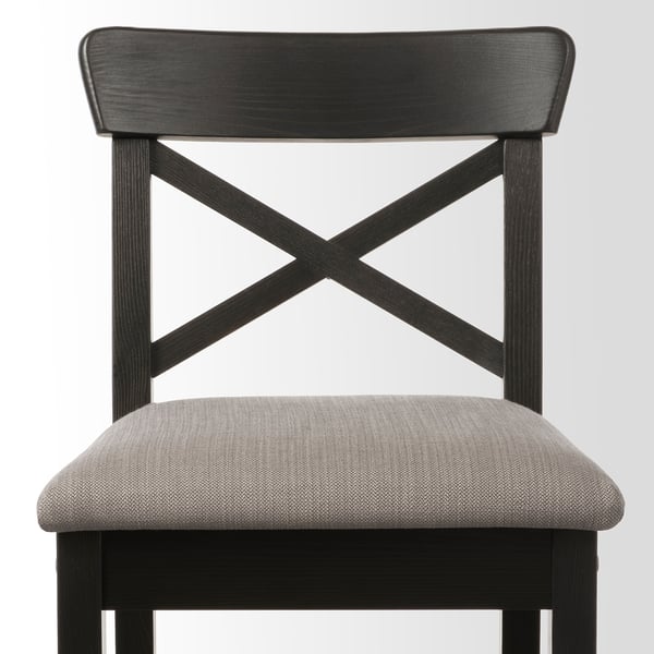INGOLF Bar stool with backrest, brown-black/Nolhaga grey-beige, 75 cm