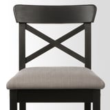 INGOLF Bar stool with backrest, brown-black/Nolhaga grey-beige, 75 cm
