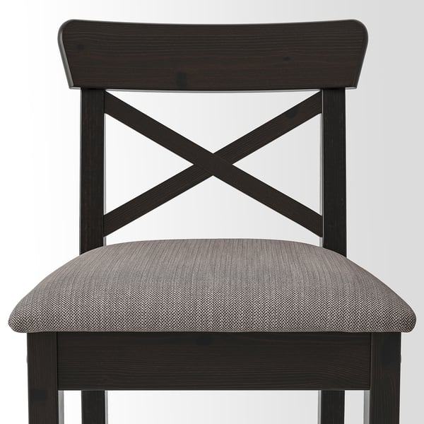 INGOLF Bar stool with backrest, brown-black/Nolhaga grey-beige, 65 cm