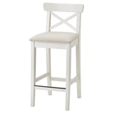 INGOLF Bar stool with backrest, white/Hallarp beige, 65 cm