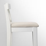 INGOLF Bar stool with backrest, white/Hallarp beige, 65 cm