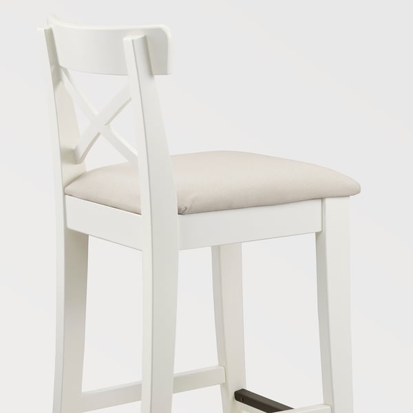 INGOLF Bar stool with backrest, white/Hallarp beige, 65 cm