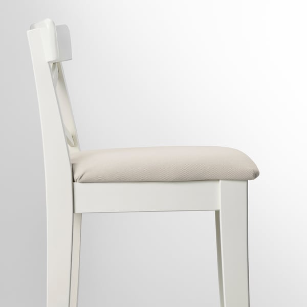INGOLF Bar stool with backrest, white/Hallarp beige, 75 cm