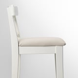 INGOLF Bar stool with backrest, white/Hallarp beige, 75 cm