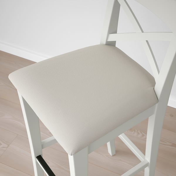 INGOLF Bar stool with backrest, white/Hallarp beige, 75 cm