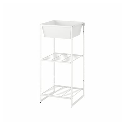 JOSTEIN Shelving unit with container, in/outdoor/wire white, 41x40x90 cm