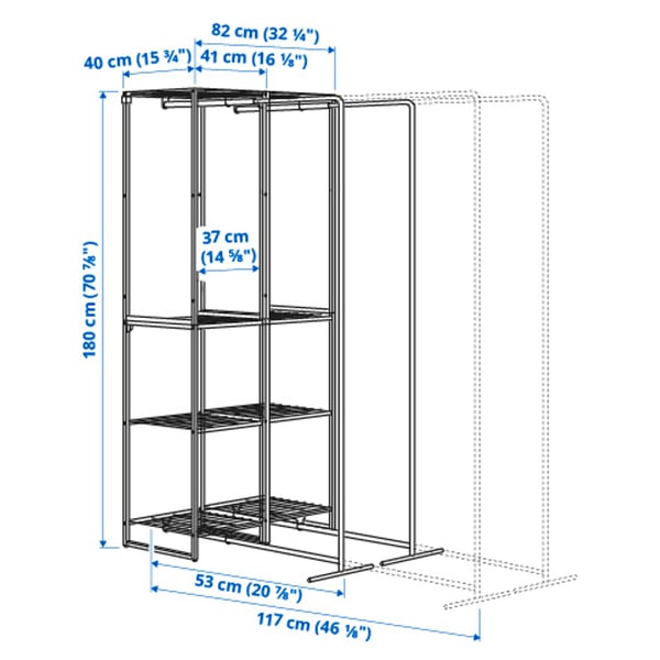 JOSTEIN Shelving unit with drying rack, in/outdoor/wire white, 82x53/117x180 cm