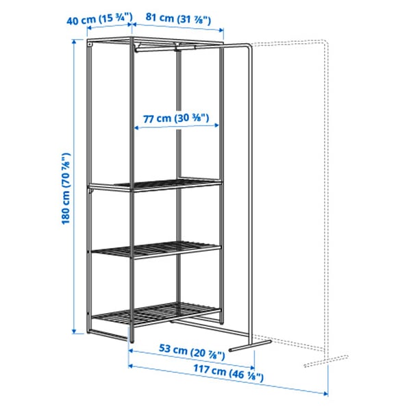 JOSTEIN Shelving unit with drying rack, in/outdoor/wire white, 81x53/117x180 cm