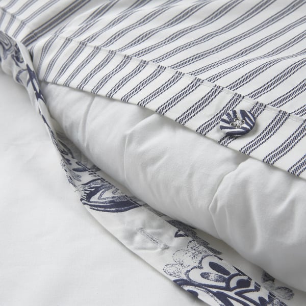 JUNIMAGNOLIA duvet cover and 2 pillowcases, white/dark blue, 240x220