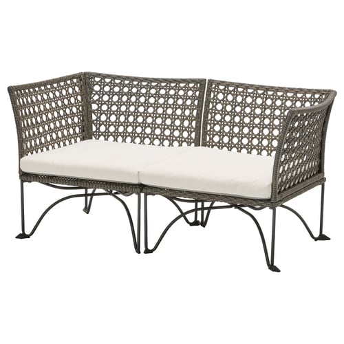 JUTHOLMEN rattan sofa, grey & beige, wicker design, comfortable outdoor seating.