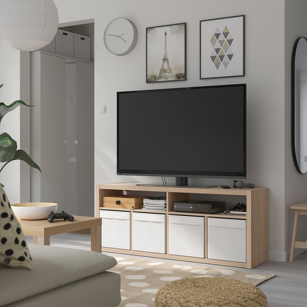 KALLAX TV bench, white stained oak effect, 147x60 cm