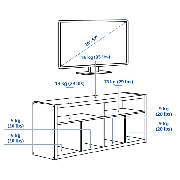 KALLAX TV bench, white stained oak effect, 147x60 cm