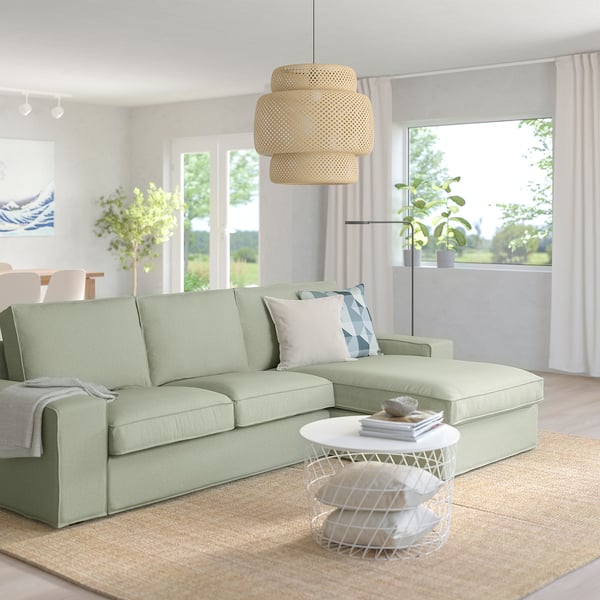 KIVIK 3-seat sofa with chaise longue, Gunnared light green