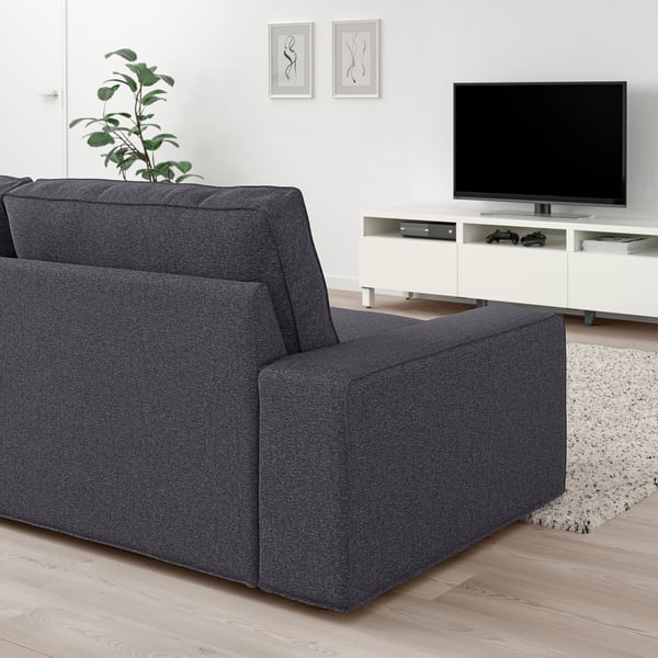 KIVIK 3-seat sofa with chaise longue, Gunnared medium grey