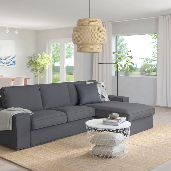 KIVIK 3-seat sofa with chaise longue, Gunnared medium grey