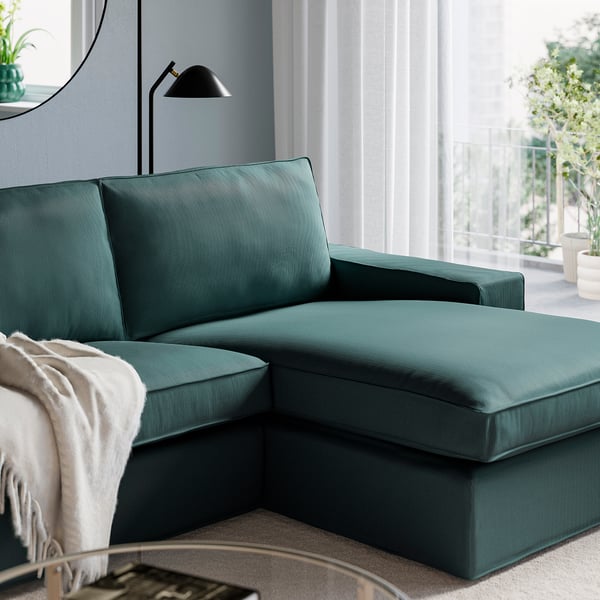 KIVIK 3-seat sofa with chaise longue, Kelinge grey-turquoise