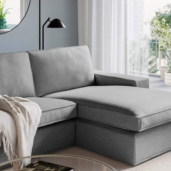 KIVIK 3-seat sofa with chaise longue, Tibbleby beige/grey