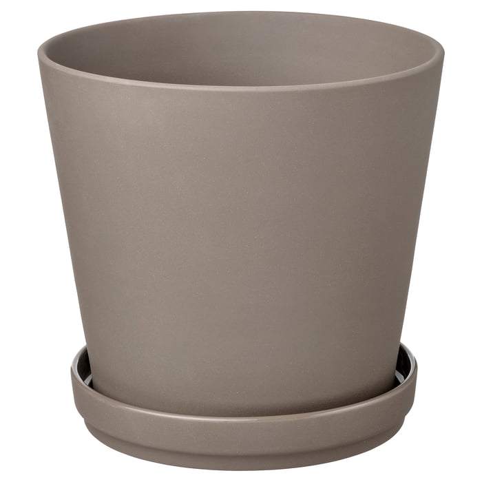 KLARBÄR plant pot with saucer, in/outdoor greybrown, 19 cm IKEA