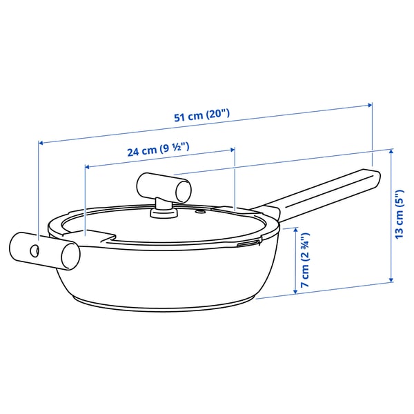 KLIPPFISK Sauté pan with lid, non-stick coating glass/wood grey-turquoise, 24 cm