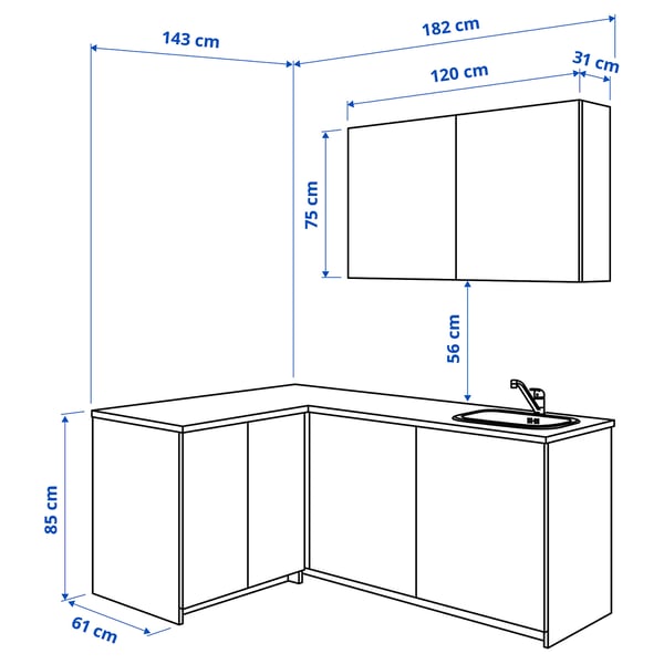 KNOXHULT Kitchen, white, 182x143x220 cm