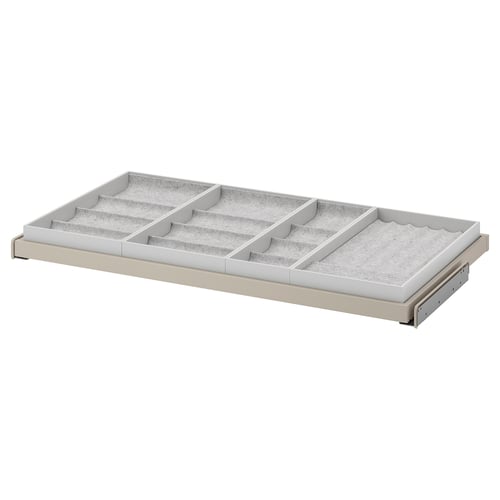 KOMPLEMENT pull-out tray, grey, wood & plastic, rectangular, felt-lined compartments.
