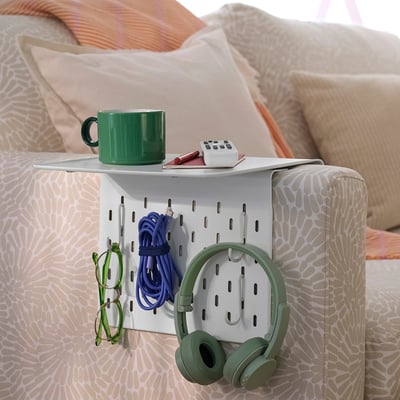 KRAMPHULT / SKÅDIS Armrest tray with hook, white metal/white