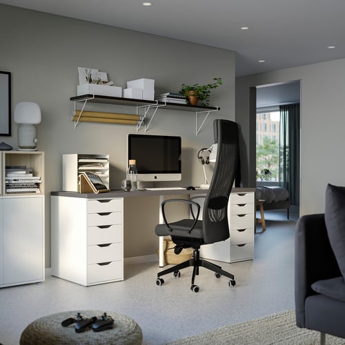 LAGKAPTEN / ALEX Desk, dark grey/white, 200x60 cm IKEA