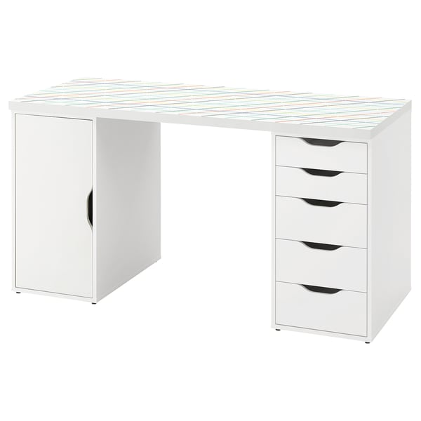 LAGKAPTEN / ALEX Desk, grid multicolour/white, 140x60 cm