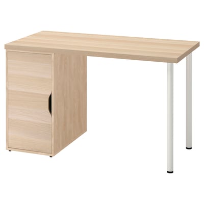 LAGKAPTEN desk light brown top & side storage unit, door, metallic legs.