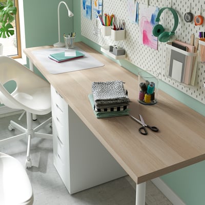 LAGKAPTEN / ALEX Desk, white stained oak/white, 200x60 cm