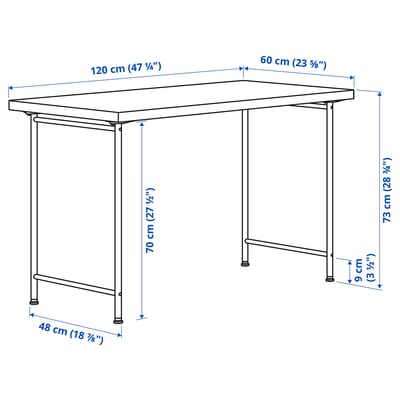 LAGKAPTEN table: light wood top, white legs, square design.