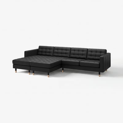 LANDSKRONA 4-seat sofa with chaise longues, Grann/Bomstad black/wood