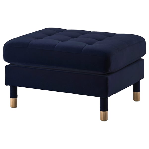 LANDSKRONA Footstool, Djuparp dark blue/wood