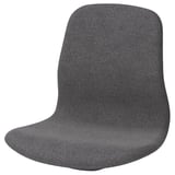 A grey LÅNGFJÄLL chair with a curved back and seat, made of recycled polyester fabric and steel.