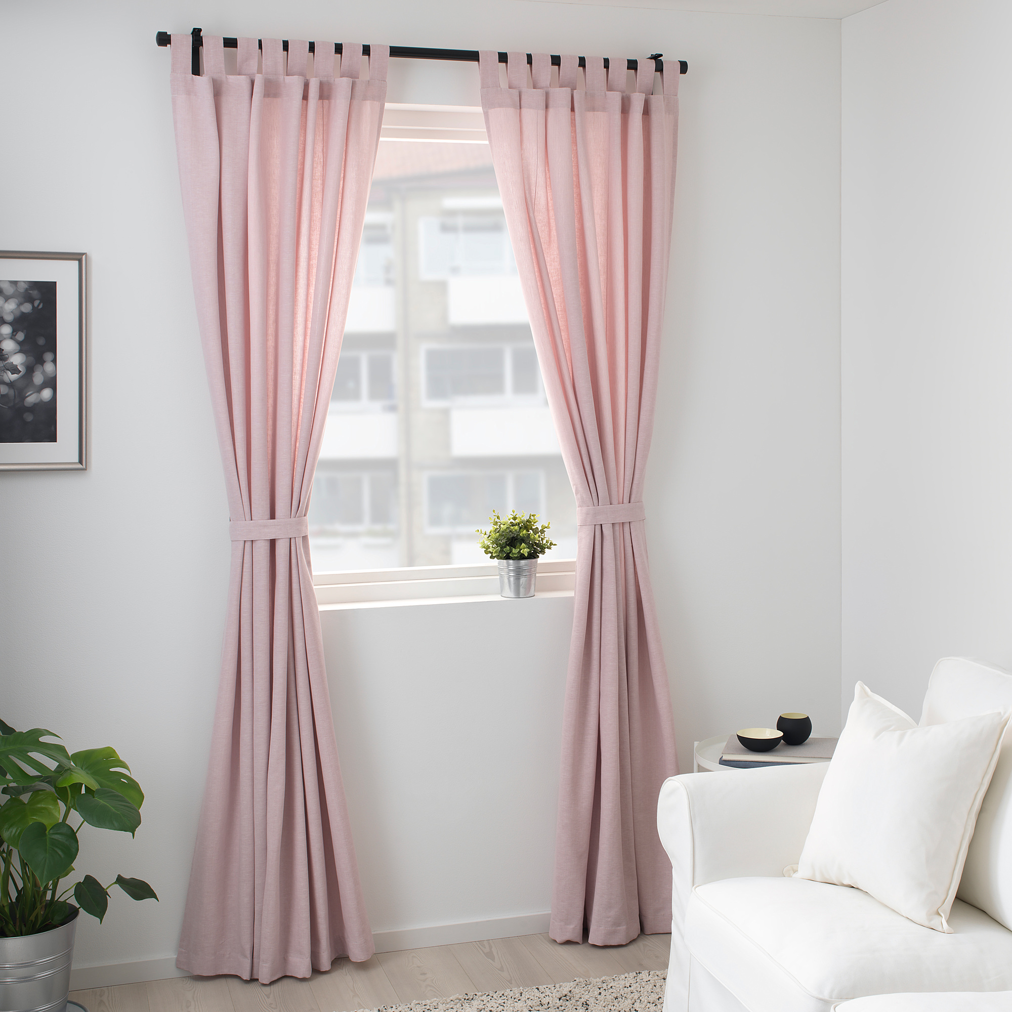 LENDA Curtains with tiebacks, 1 pair, light pink, 140x250 cm IKEA