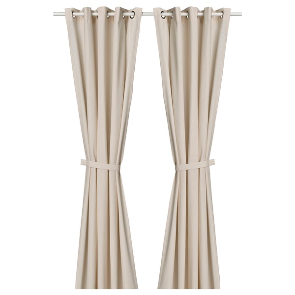 LENDA Curtains with tie-backs, 1 pair, off-white/with eyelets, 140x250 cm
