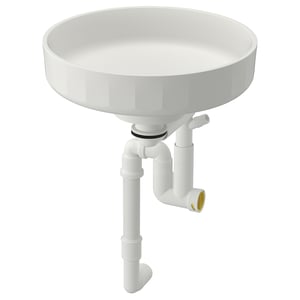 White LERSJÖN crushed marble bathroom basin with modern design and flexible water trap.
