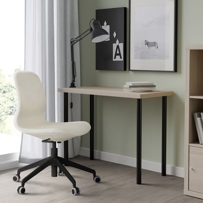 LINNMON / ADILS Table, white stained oak effect/black, 100x45 cm