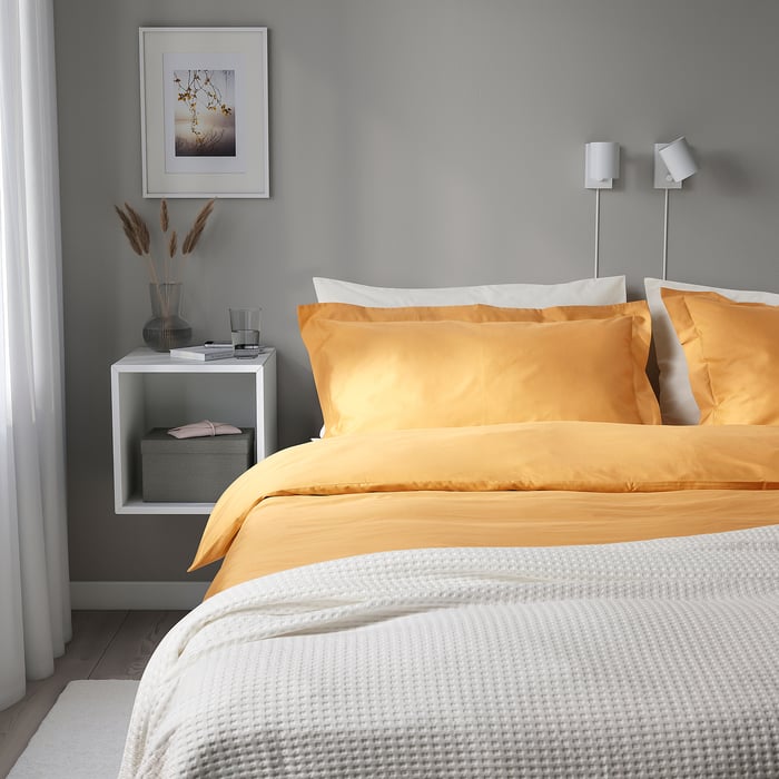 LUKTJASMIN Duvet cover and 2 pillowcases, yellow, 240x220/50x80 cm IKEA