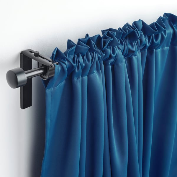 MAJGULL Block-out curtains, 1 pair, dark blue/with heading tape, 145x250 cm
