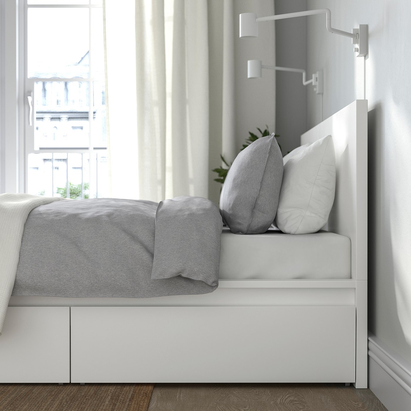 MALM bed frame, high, w 4 storage boxes, white/Luroy, 150x200 cm — picture 5