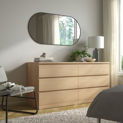 MALM Chest of 6 drawers, white stained oak veneer, 160x78 cm