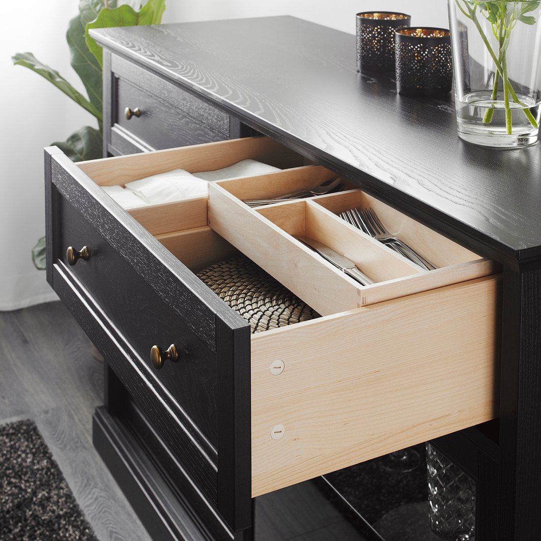 MALSJÖ Sideboard basic unit, black stained, 145x92 cm IKEA